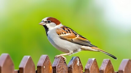Brown and Gray Sparrow Perched on Wooden Fence