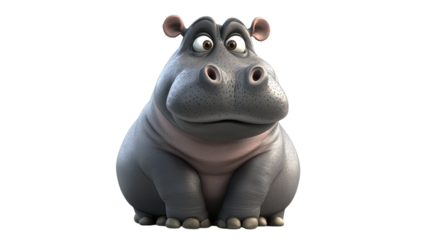 Cartoon hippo character posing playfully with a curious expression in a simple background setting