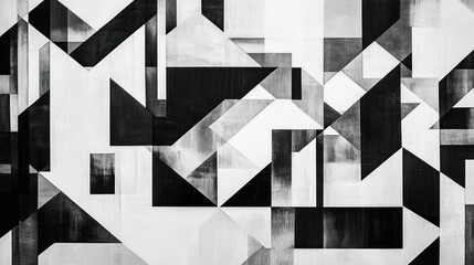 Abstract black and white geometric pattern with varying shapes and textures.