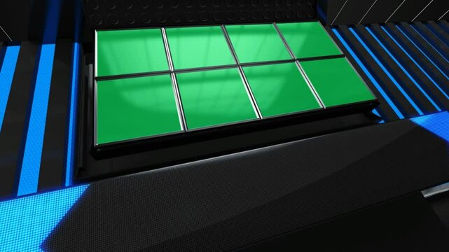 Sports News broadcast set with video green screen, professional broadcast Gallery background highlighting on digital LCD board