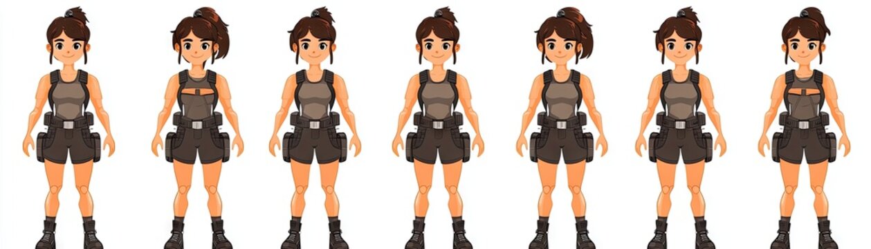 Fototapeta Female adventurer spritesheet  game asset