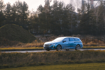 Outdoor road trip with modern sports wagon