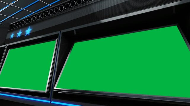 Sports News broadcast set with video green screen, professional broadcast Gallery background highlighting on digital LCD board