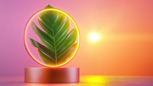 Vibrant leaf display with glowing details.