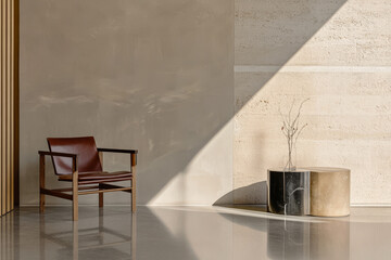 Elegant interior design with a minimalist chair and sculptural table in natural light