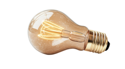 Vintage light bulb glowing softly on a white background showcasing its classic design and warmth in ambient lighting