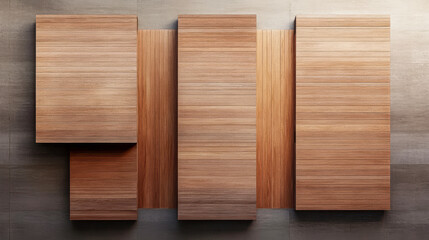 Modern wooden wall design featuring sleek panels arranged in a contemporary artful layout