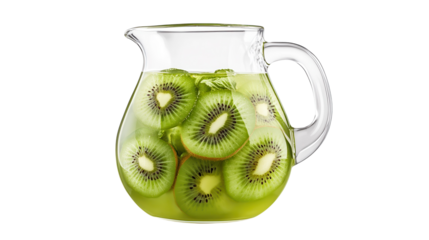 Refreshing kiwi juice filled pitcher sits on a table ready for serving during a sunny afternoon gathering