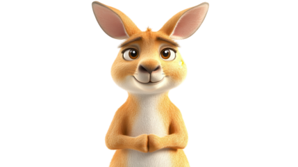 Charming animated rabbit character posed with hands clasped in a friendly manner
