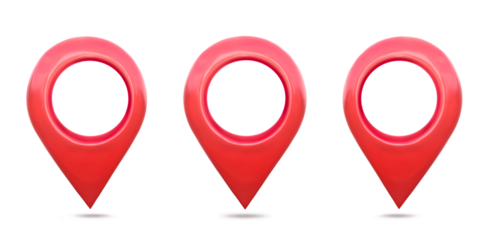 Collection, Red location symbol pin icon sign on white background. navigation locator map travel gps direction pointer and marker. Red map locator, pin realistic 3D map pointers isolated.