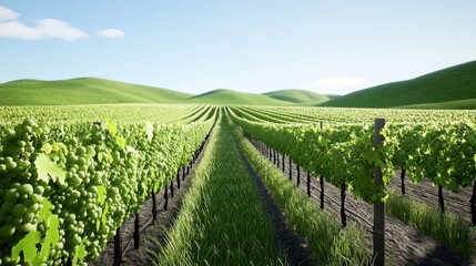 Naklejka premium Vast Vineyard Landscape Under Bright Sunlight
