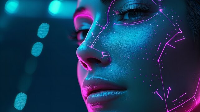 Detailed close up of a woman's face with arrows, perfect for medical or cosmetic concepts