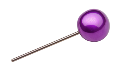 Purple sphere balancing on a metal stick with transparent background