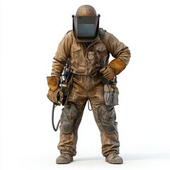 Fototapeta premium Worker in Protective Gear Holding Welding Equipment in Studio Setting