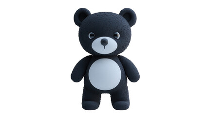 Cute black bear toy standing upright against a plain background ready for playtime or decoration