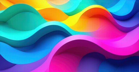Layered wave pattern in vibrant colors, forming dynamic flowing curves, rhythmic motion, 3D abstract art, futuristic depth, geometric energy, surreal aesthetics
