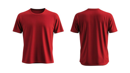 Realistic red t-shirt displayed from front and back perspectives in a neutral setting for product showcase