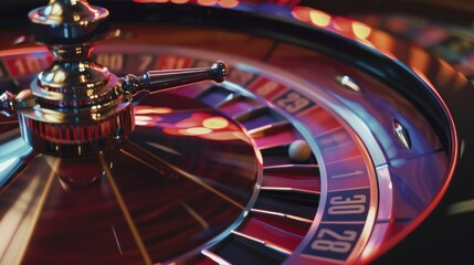 Casino spinning roulette wheel Close up gambling bokeh light and blur background luck