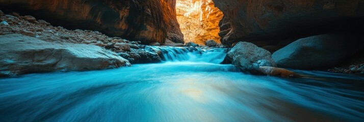 Serene Canyon Stream: Turquoise Waters Flowing Through Ancient Rocks