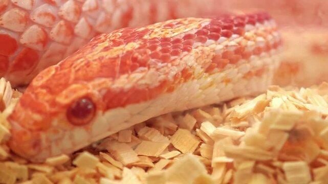 Red corn snake kept as pets in terrariums.