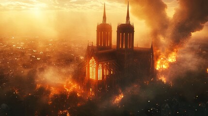 Fototapeta premium A radiant glowing cathedral in a fantasy city surrounded by surreal energy