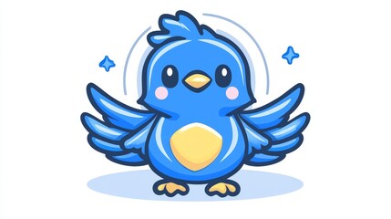 Fototapeta premium Adorable Pixel Art Blue Bird with Spread Wings, Glowing Aura