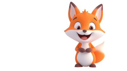 Obraz premium Cute cartoon fox character with a joyful expression in a minimalistic background
