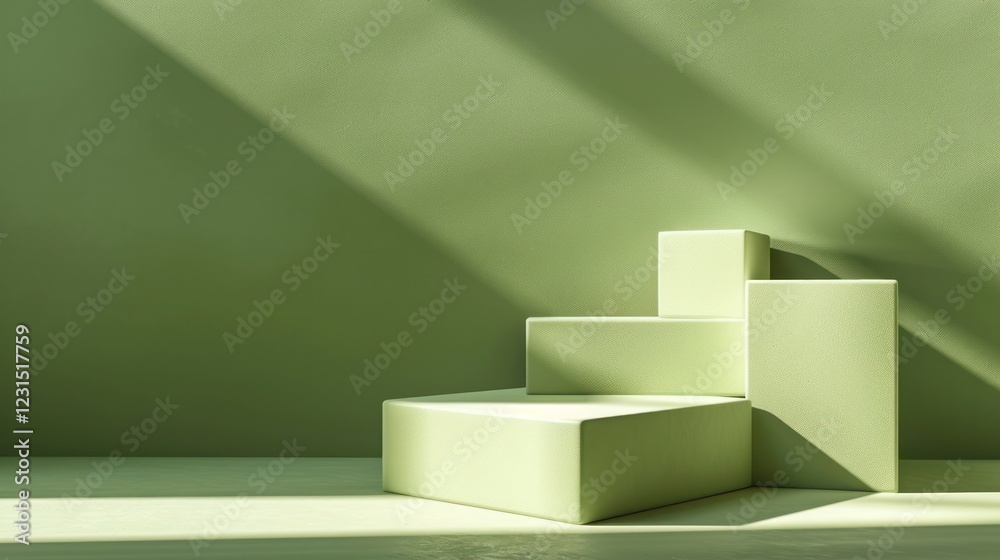 Fototapete 3d rendering green cube podium light pastel backgrounds minimal abstract simple cosmetic platform pr