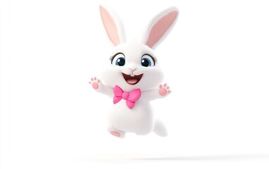 Obraz premium Happy Easter bunny jumping, white background, spring (2)