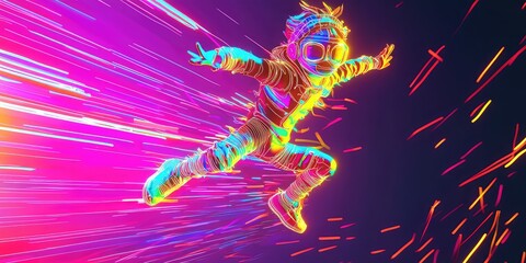 Obraz premium An energetic animated character jumping into action with vibrant colors and motion lines.
