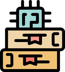 Digital library, microchip resting on stack of books symbolizing technological advancement in reading and education