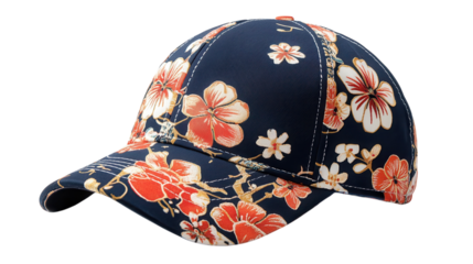 Floral patterned cap resting on a surface designed for summer outings and casual wear