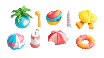 Colorful summer pool accessories and decorations perfect for beach and outdoor fun