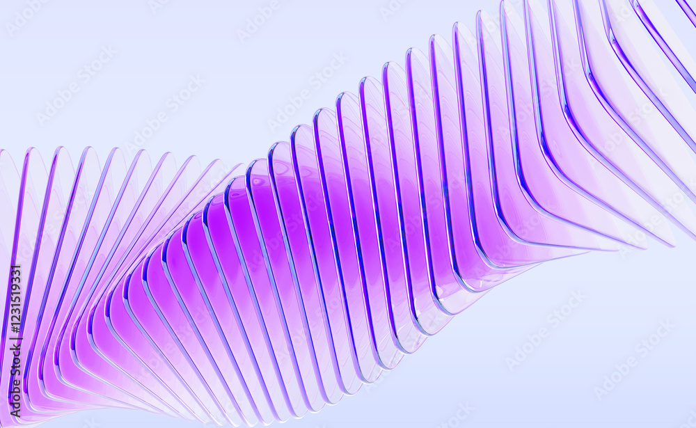 Poster abstract 3d background with glass spiral swirl effect of rows square plates. holographic gradient li