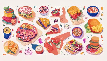 Illustrated Assortment of Gourmet Sandwiches