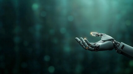 Futuristic AI Robot with Glowing Eyes Reaching for Innovation in Technology Digital Art Abstract Environment