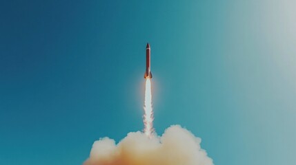 Missile launch, clear sky, vapor trail, military test