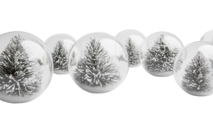 Decorative glass spheres featuring miniature snowy trees arranged in a festive display