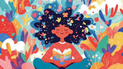 A Girl Amidst Blooming Thoughts: Colorful Reading Escape