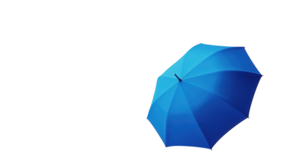 Bright blue umbrella resting against a plain background, highlighting the simplicity and elegance of the object