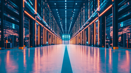 Fototapeta premium Neon-lit Data Center Corridor