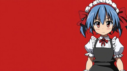 Anime girl maid red background