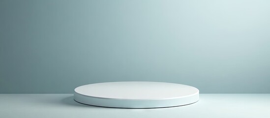 Minimalistic circular display pedestal on a light blue background with soft shadows, showcasing simplicity and elegance in product presentation.