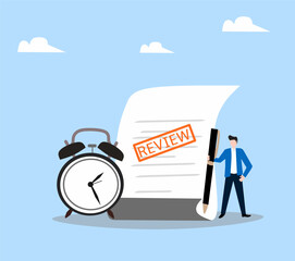 Business people with lettering review