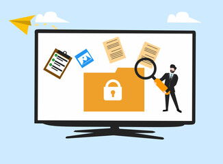 business man with searching file in computer 