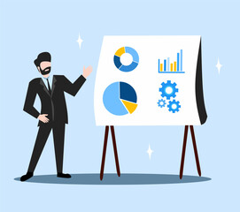 Business man with diagram chart white board presentation