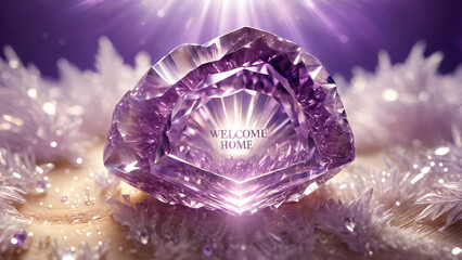Obraz premium Welcome home wording engraved on a purple crystal. 