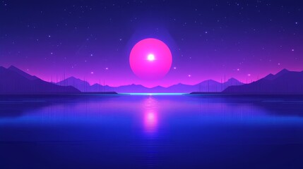 Obraz premium Pink Sunset Over Silhouetted Cityscape and Calm Water