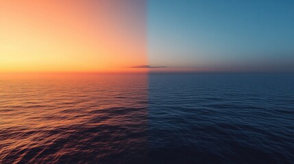 Obraz premium Vibrant sunset over the ocean with bright orange sky reflecting on the water surface