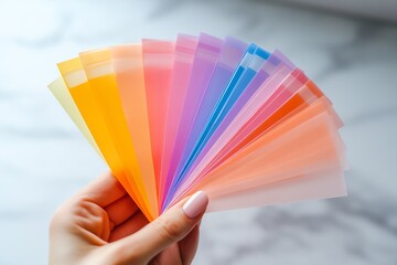 Pastel Color Palette: A Hand Holding Vibrant Translucent Sheets